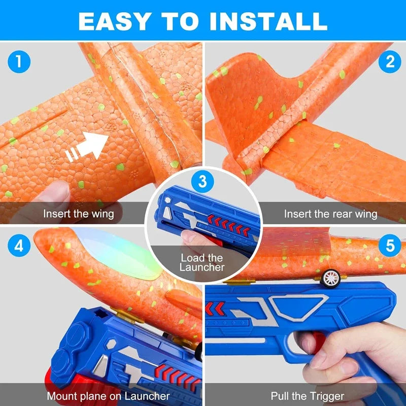 3-Pack Kids Airplane Launcher: LED Foam Glider Catapult Toy