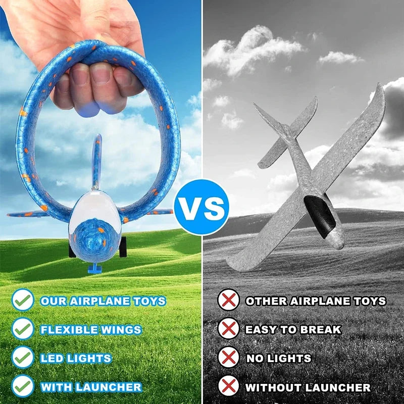 3-Pack Kids Airplane Launcher: LED Foam Glider Catapult Toy