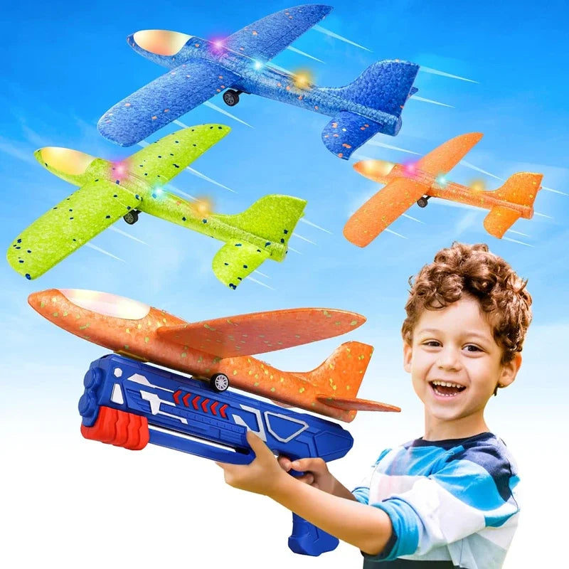 3-Pack Kids Airplane Launcher: LED Foam Glider Catapult Toy