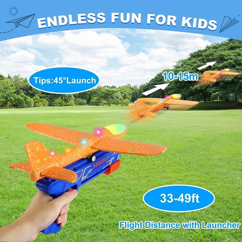 3-Pack Kids Airplane Launcher: LED Foam Glider Catapult Toy