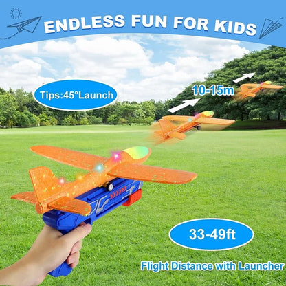 3-Pack Kids Airplane Launcher: LED Foam Glider Catapult Toy